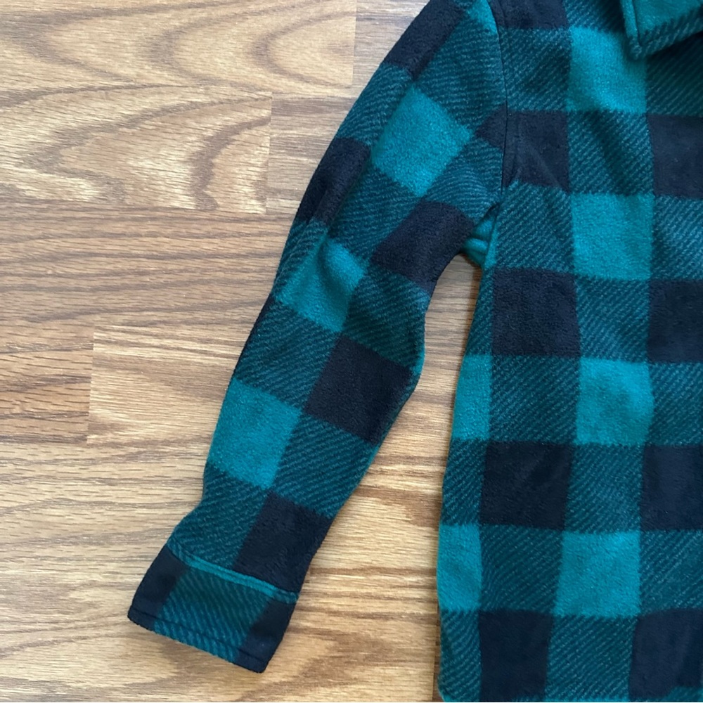 Jumping Beans Boys Size 5 Button Up Shirt Fleece Green Black Buffalo Plaid EUC! - Picture 2 of 7